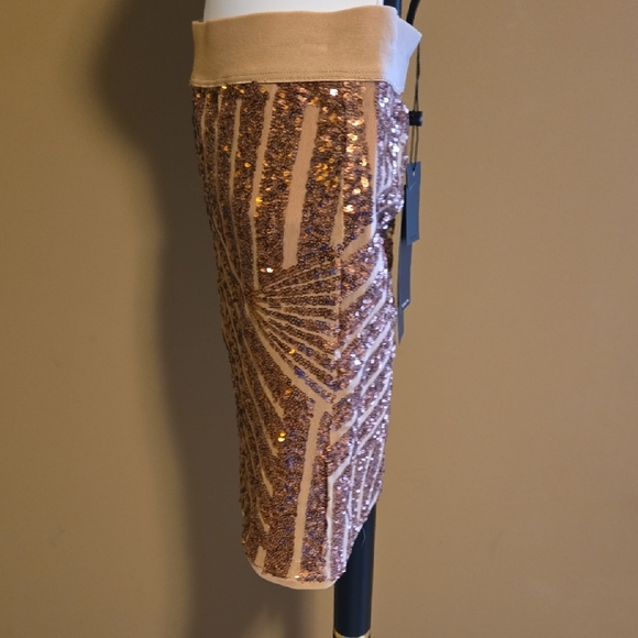 BCBGMaxAzria Sequin Chevron Mini Skirt - Rose GOLD  And Tan Fabric XS NWT - Picture 10 of 10